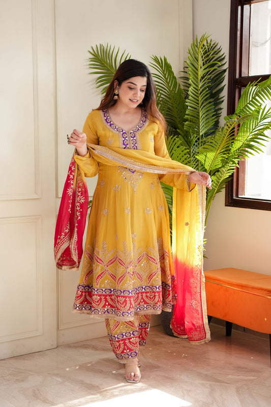 Meher Yellow Short Anarakali With Salwar