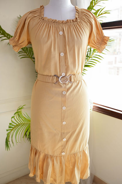 Yellow Front Buttoned Dress with Belt