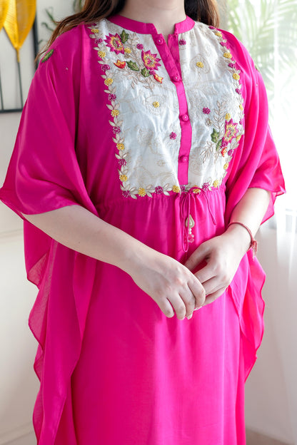 Simar Pink Embroidered Kaftan Set