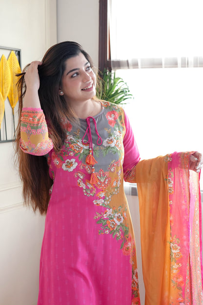 Kiya Pink Printed Suit Set