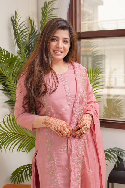 ILahi Peach Embroidered Suit Set