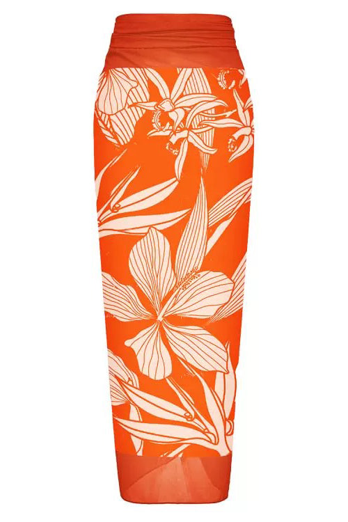 Orange Printed Swimsuit with Sarong