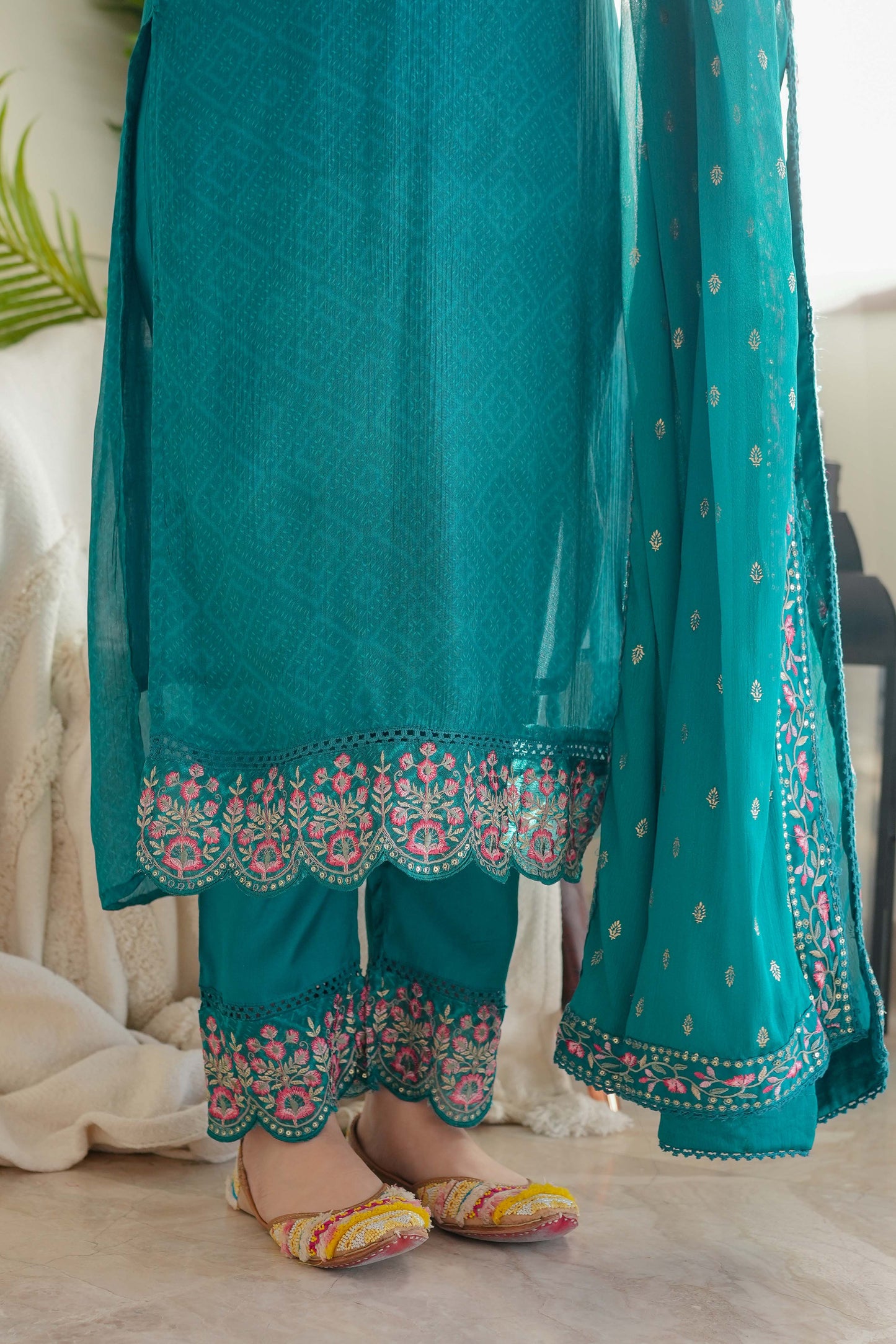 Meena Green Embroidered Suit Set