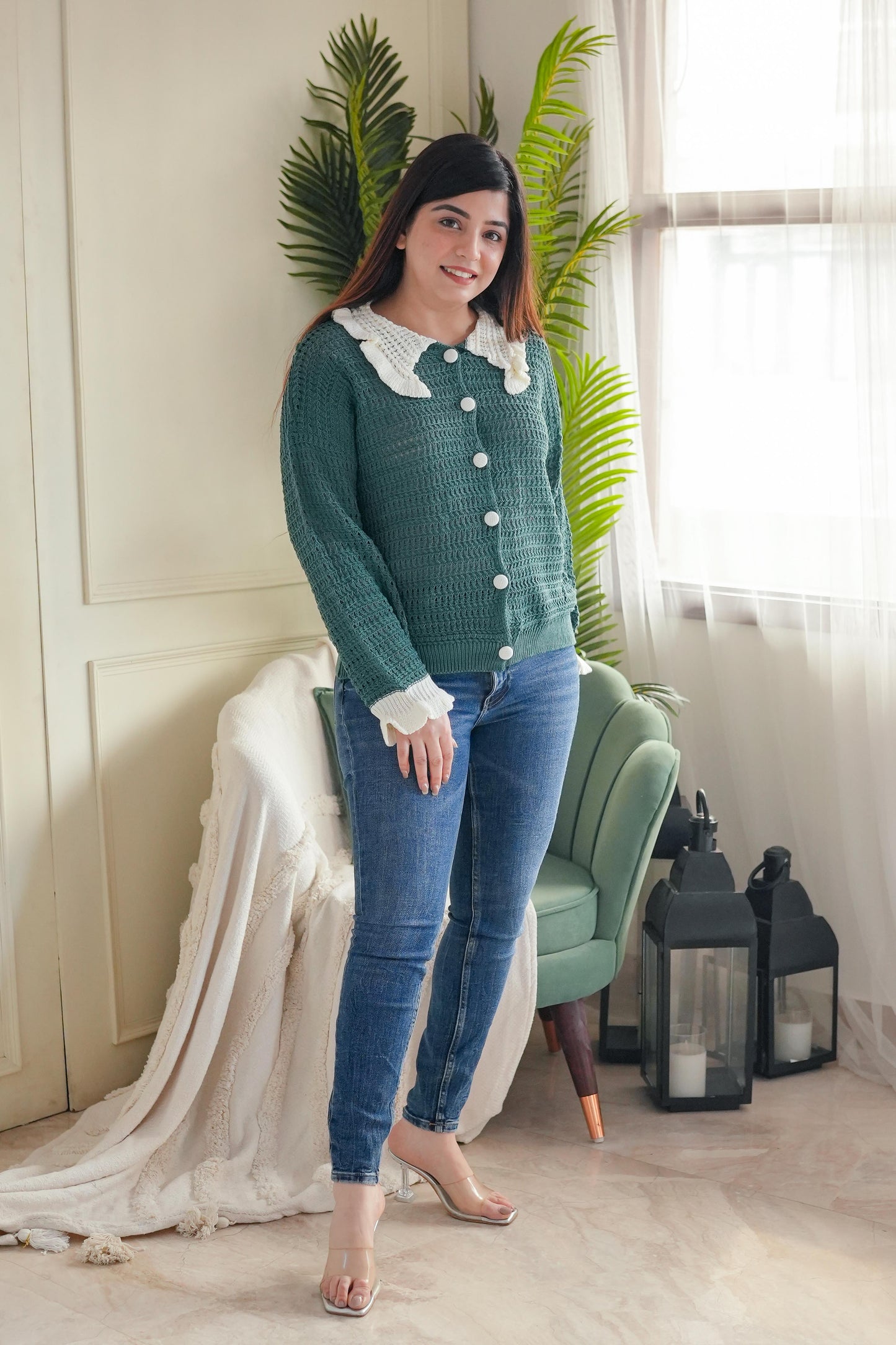 Green Knitted Collar Neck Top