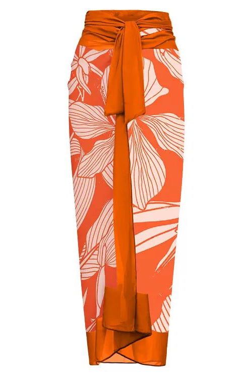 Orange Printed Swimsuit with Sarong