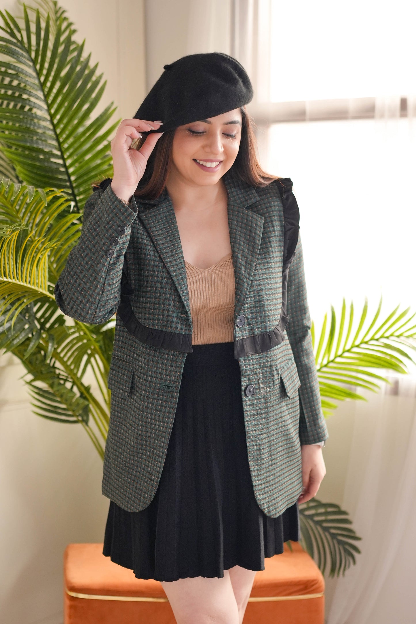 Emora Green Check Frill Coat