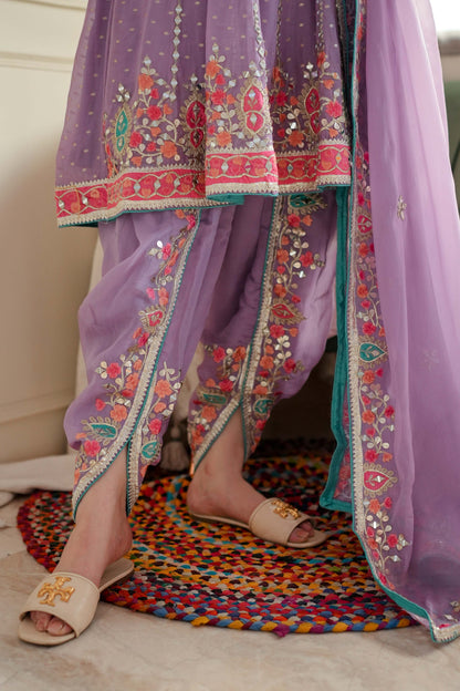 Kiara Lavender Mirror Work Short Anarkali With Dhoti