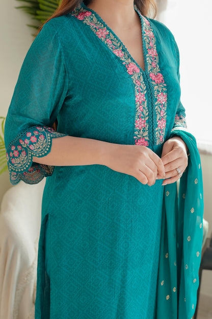 Meena Green Embroidered Suit Set