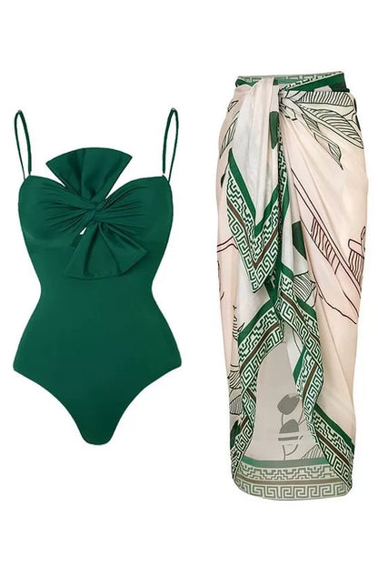 Green Bow Swimsuit with Sarong