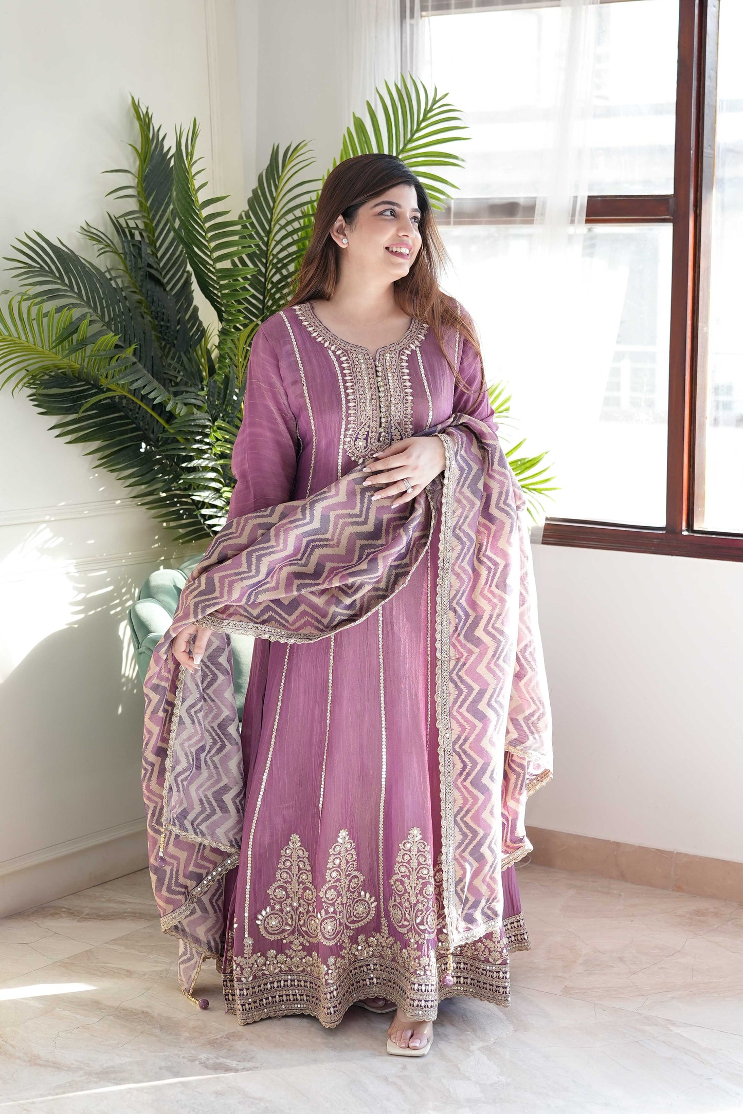 Zora Purple Embroidered Anarkali Suit