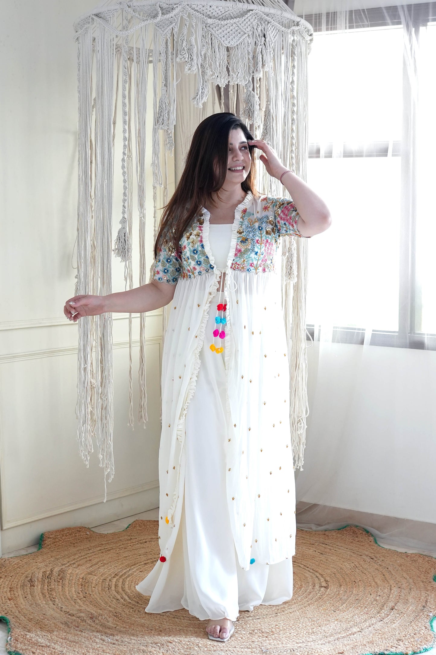 White Luxe Embroidered Cape Pattern