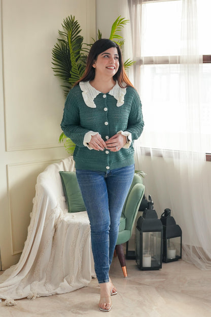 Green Knitted Collar Neck Top