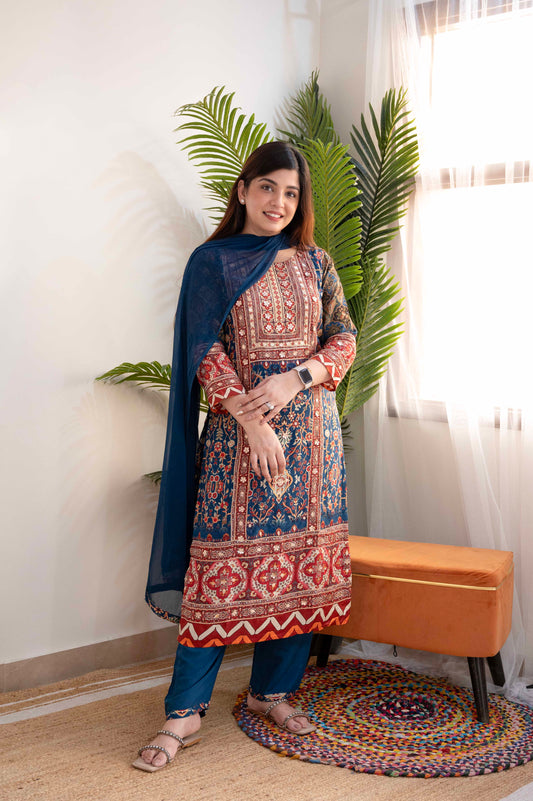 Sagari Blue Printed Suit Set