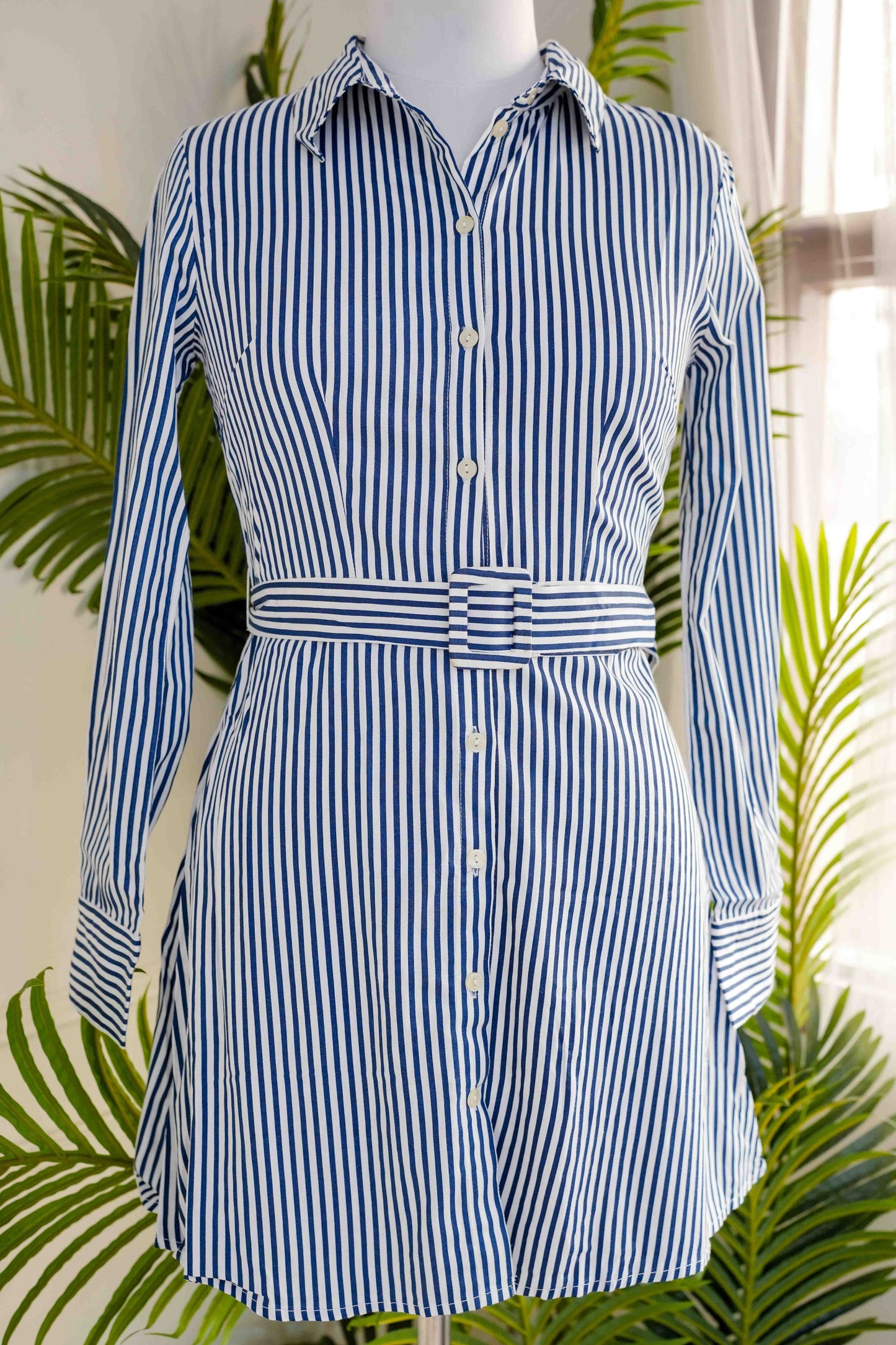 Striped Shirt Dress with Belt