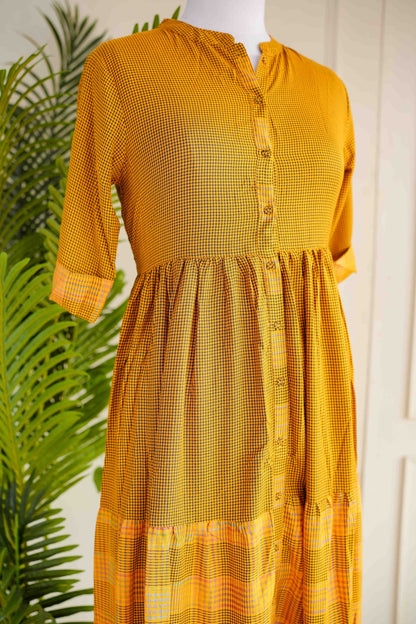 Yellow Check Frill Kurta