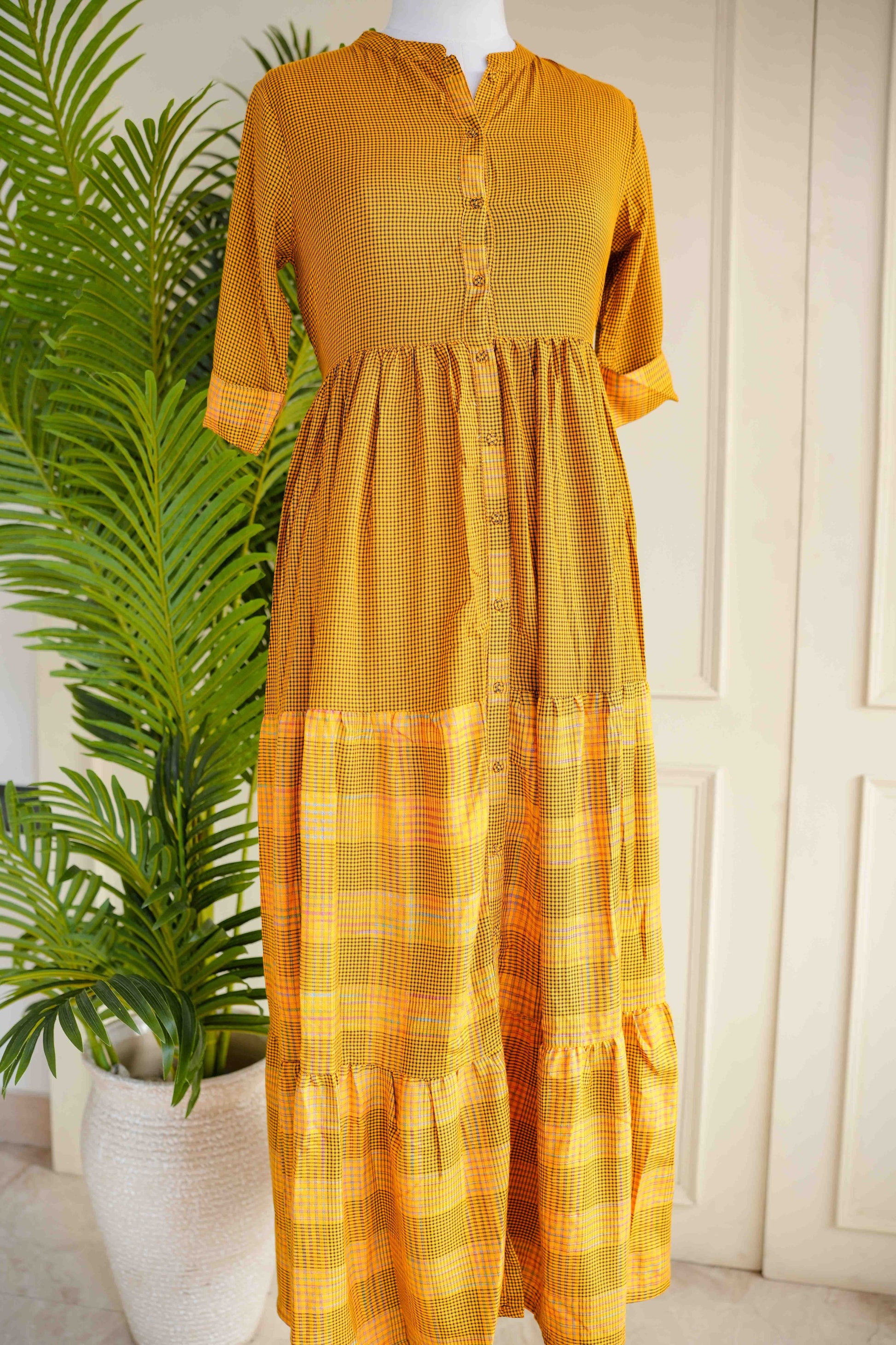 Yellow Check Frill Kurta