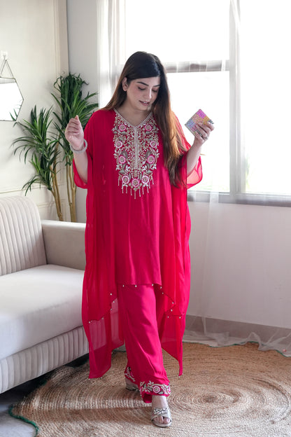 Adyaahi Red Embroidered Kaftan Set