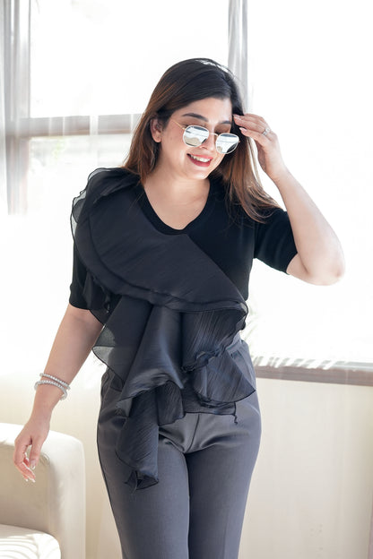 Sophia Black Frill Top