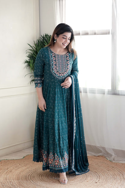 Meera Green Embroidred and Voluminous Anarkali Suit