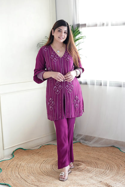 Gulab Purple Embroidred Co ord Set