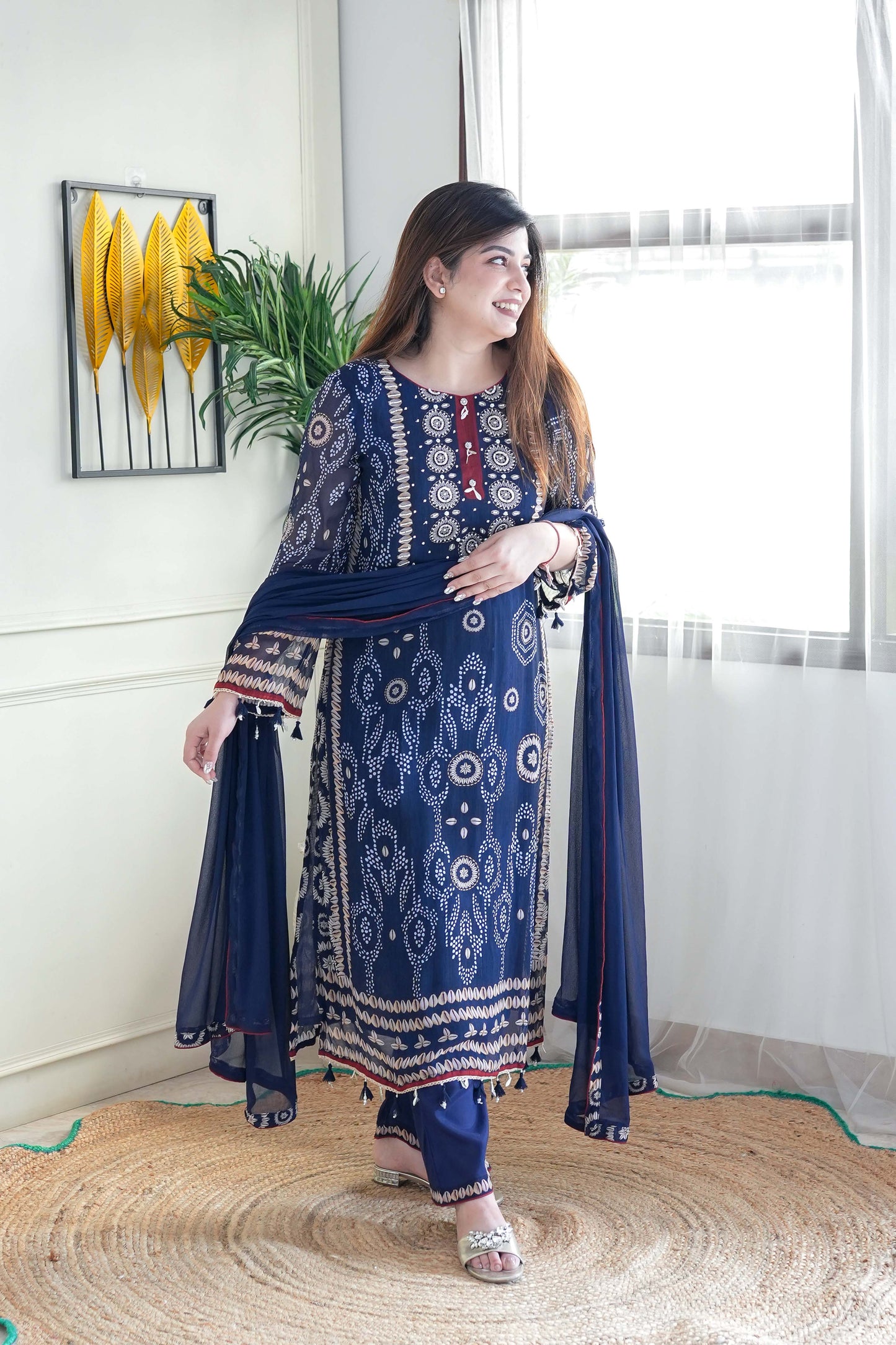 Yebaz Blue Printed Suit Set