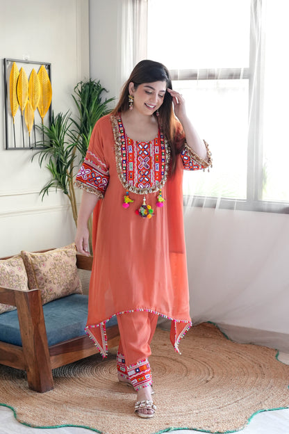 Areeb Rust Embroidered Chogha Set