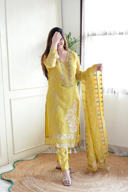 Begum Yellow Embroidered Suit Set