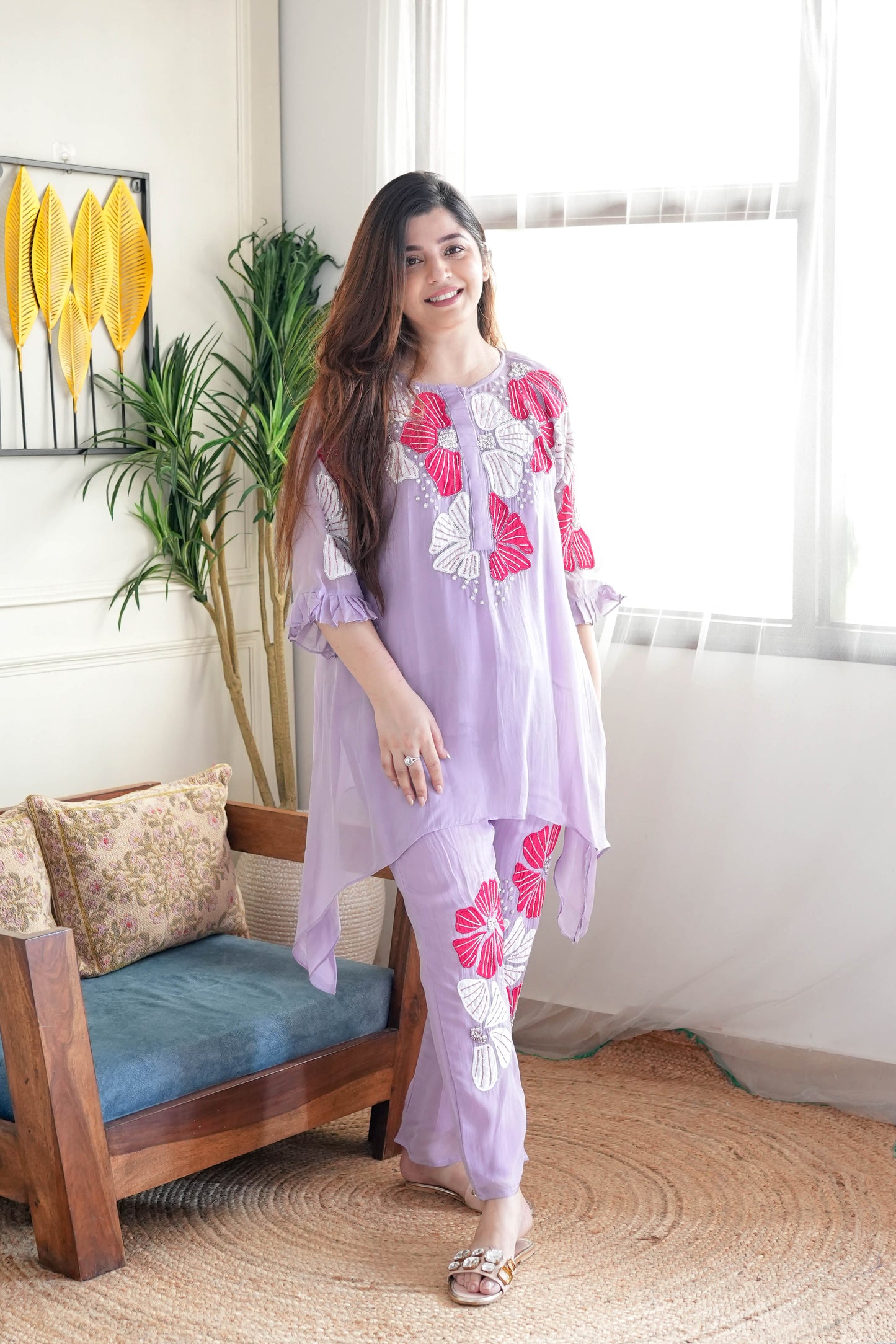 Alam Purple Floral Embroidered Co ord Set