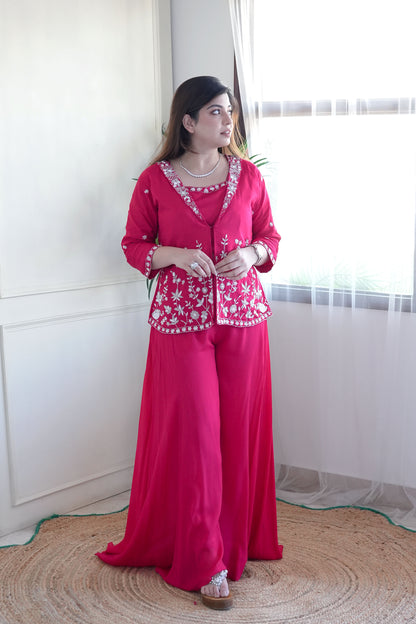 Haya Hot Pink Embroidered Garara Set