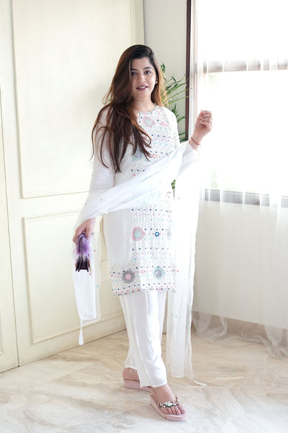 Geet White Embroidered Suit Set