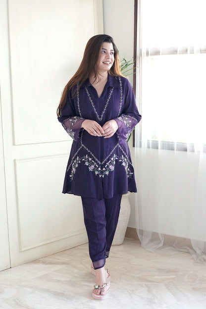 Masooma Purple Embroidred Co ord Set