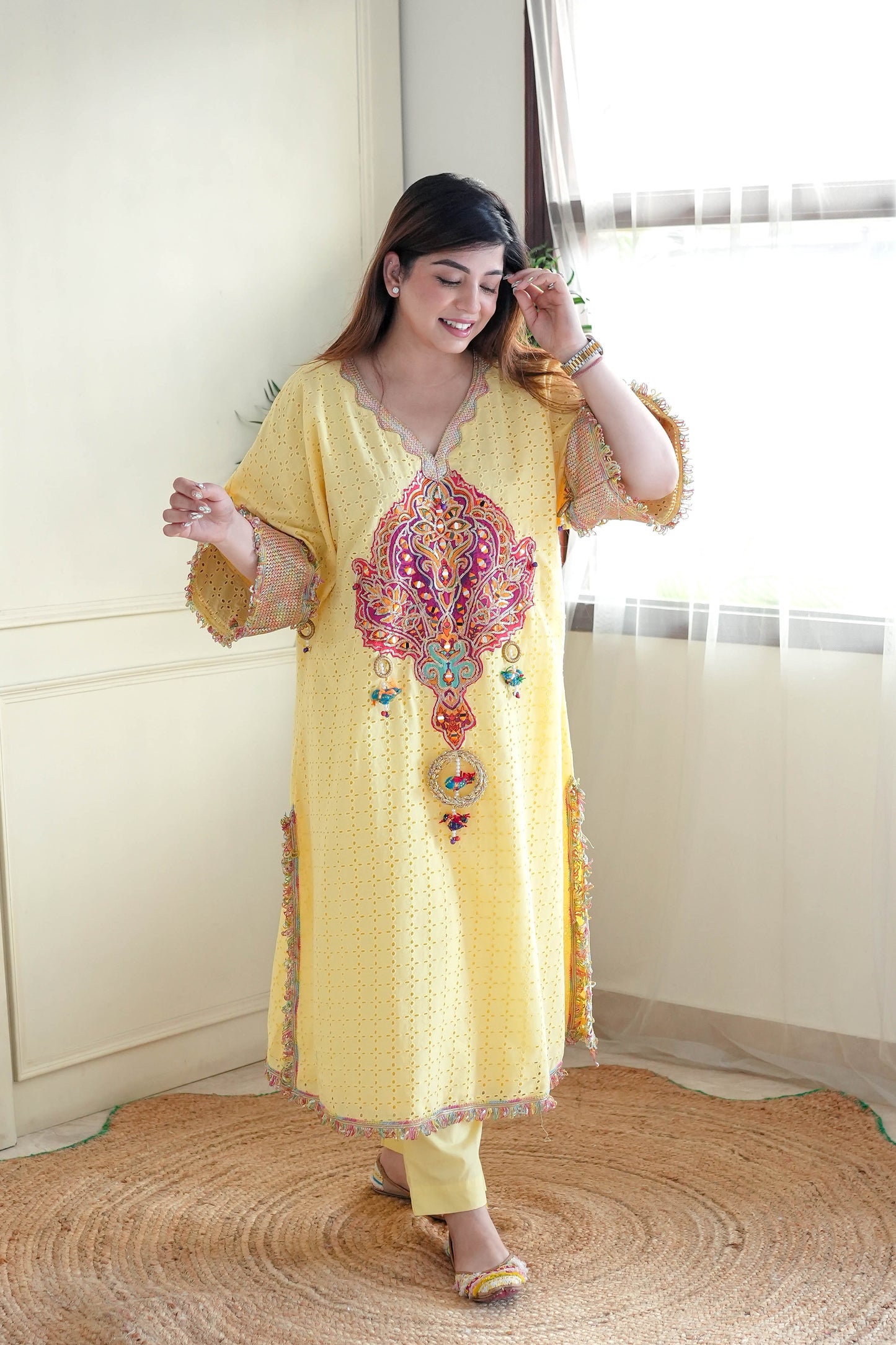 Serene Yellow Embroidered Chogha Set