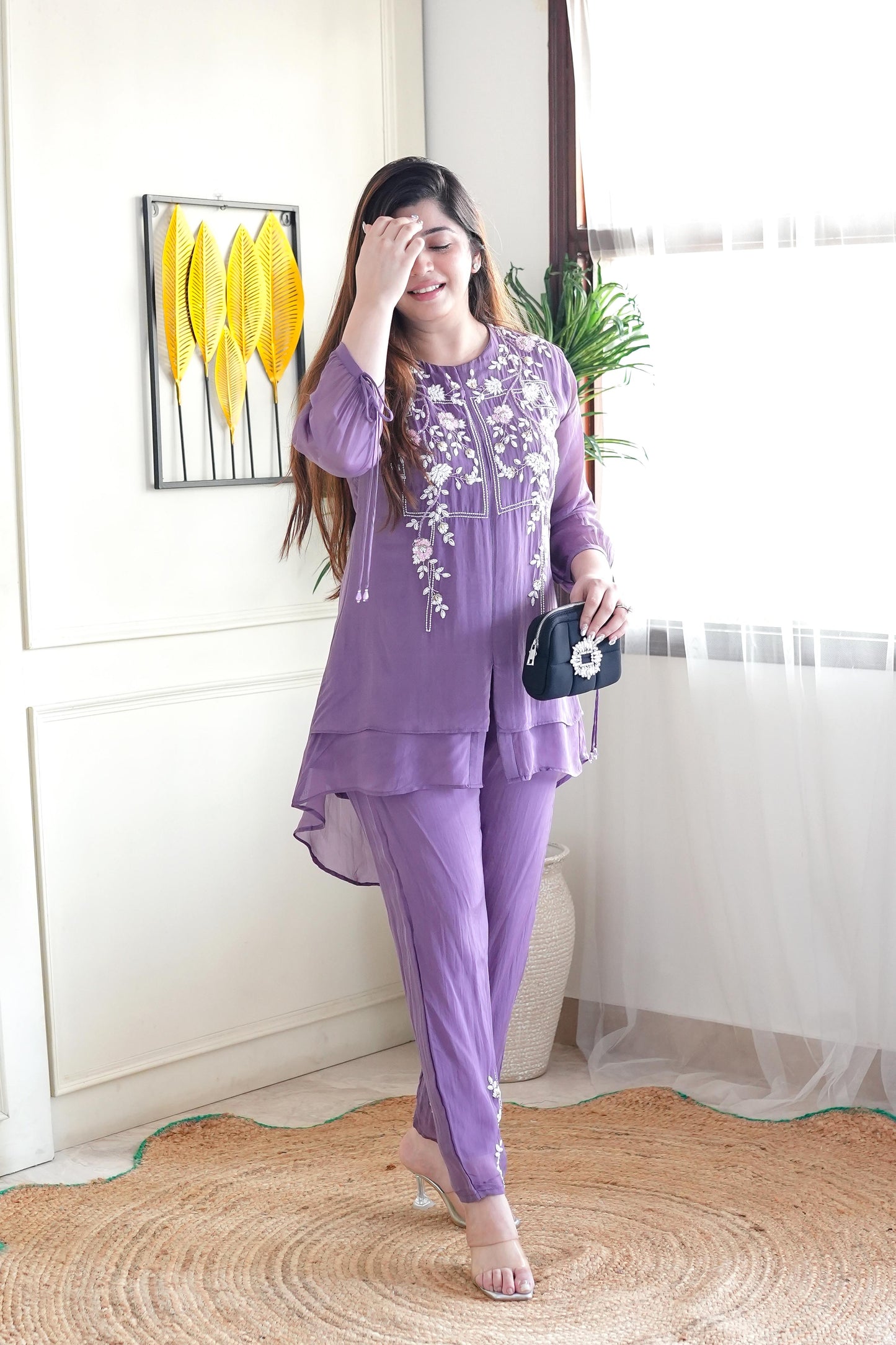 Reath Shades Of Purple Embroidered Co ord Set