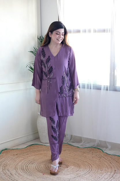 Meerab Purple Embroidered Co ord Set