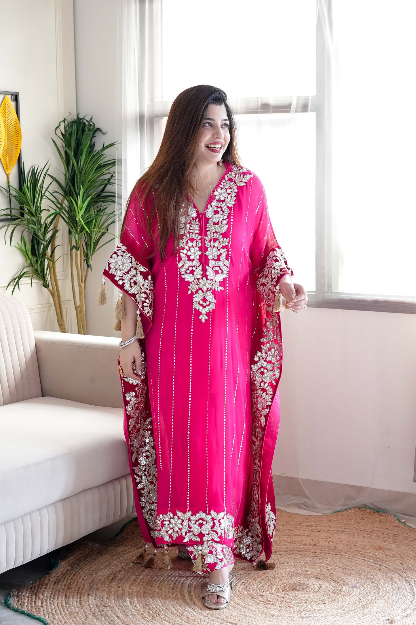 Nazma Pink Gota Detailing Kaftan Set