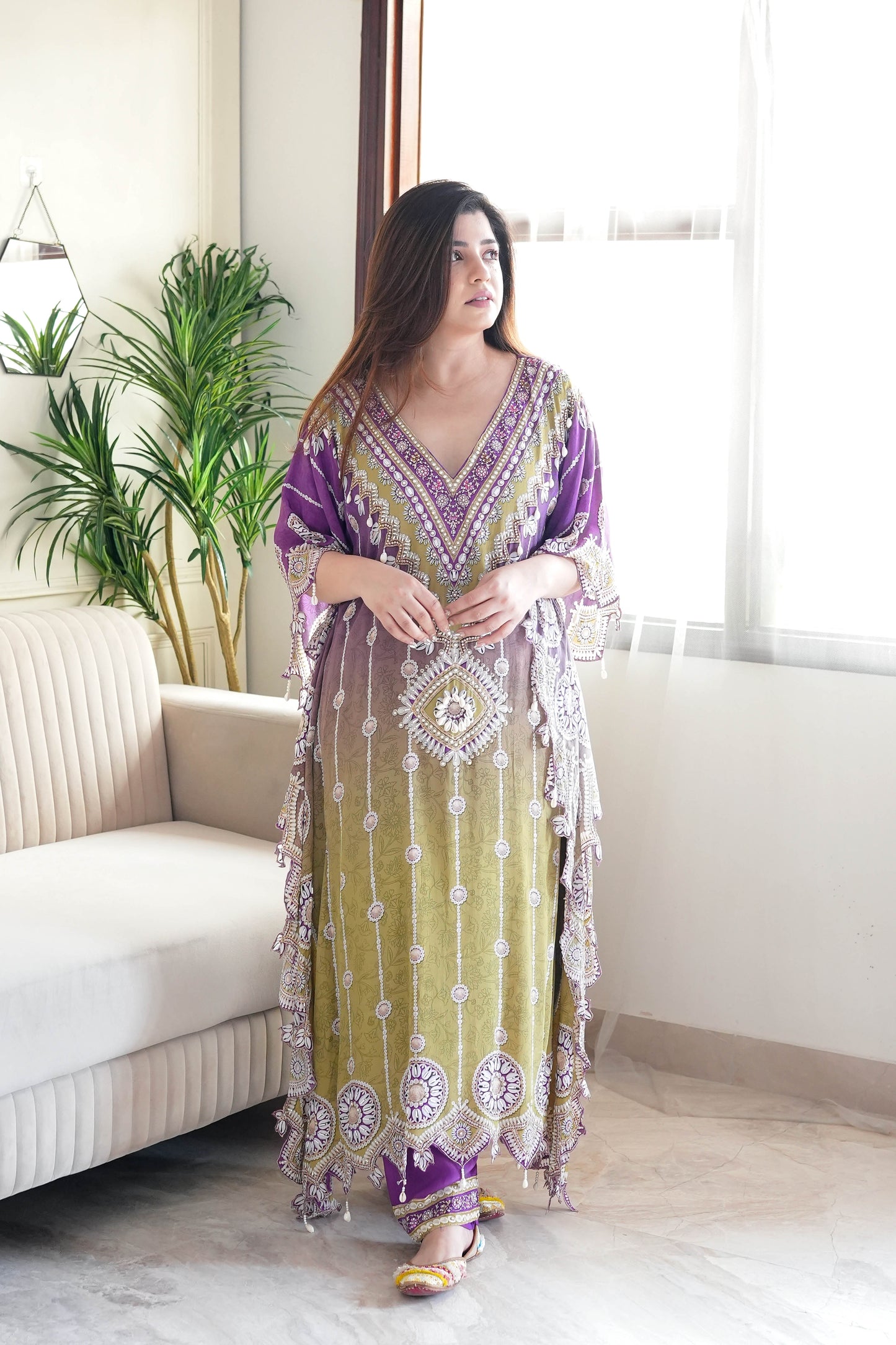 Preet Shades Of Purple Printed Kaftan Set