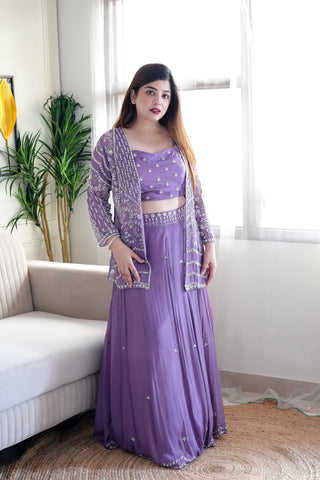 Jeenat Purple Embroidered Three Piece Set