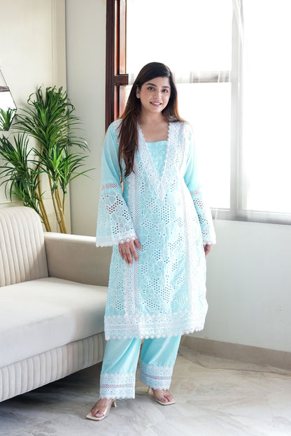 Farah Blue Cutwork Plazo Set