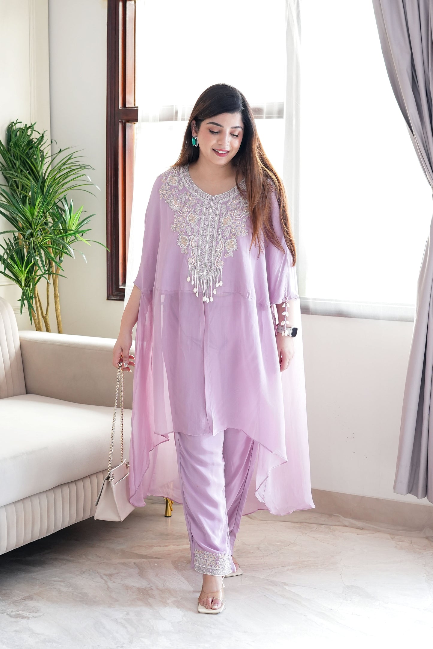 Syra Lilac Embroidered Three Piece Set