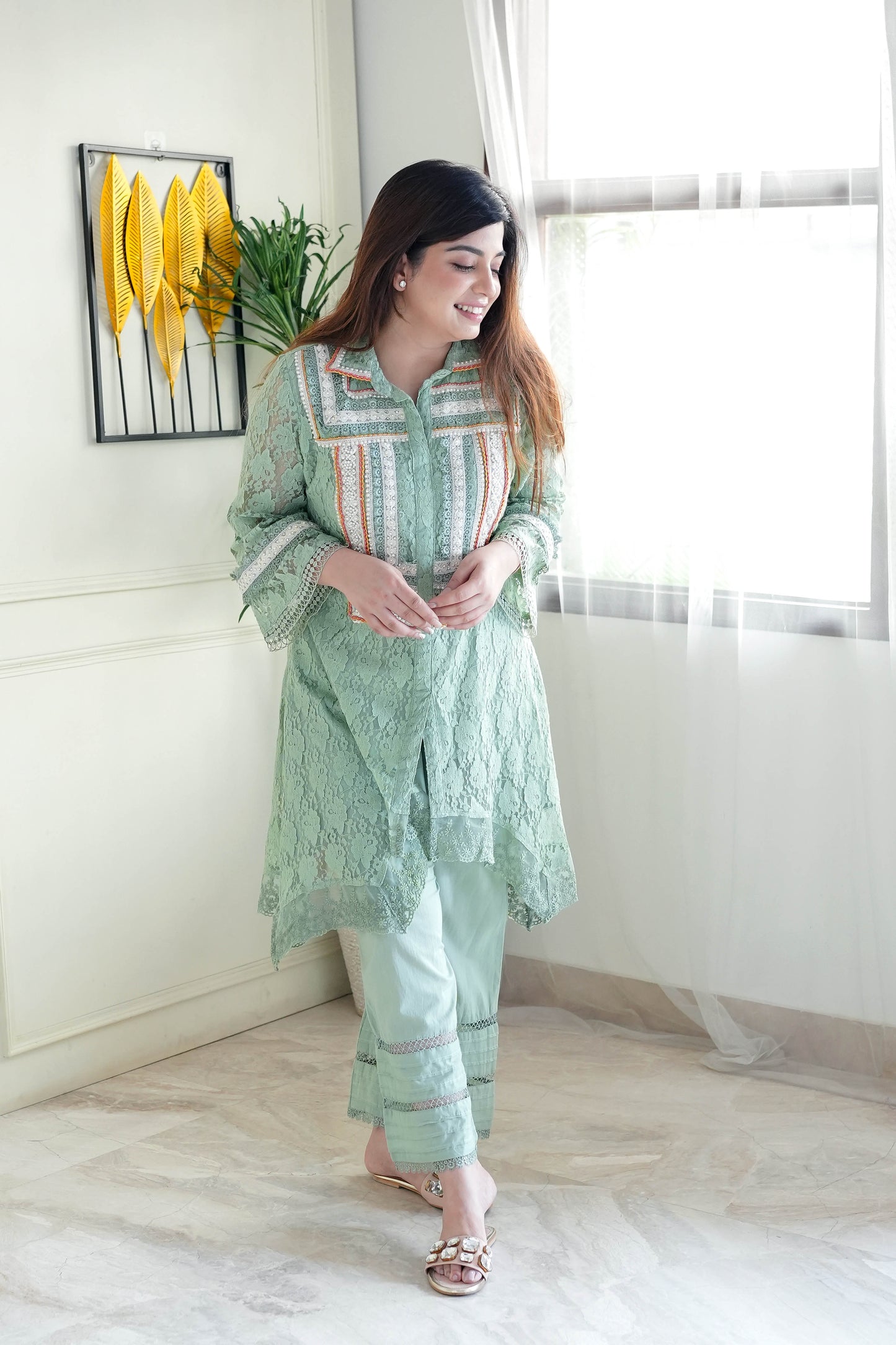 Mohana Green Cutwork Co ord Set