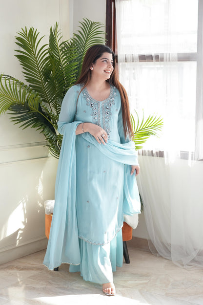 Urna Blue Embroidred Sharara Set