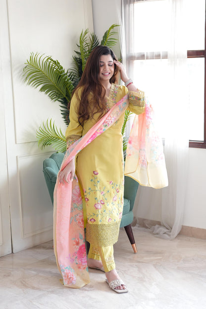 Reeth Yellow Embroidered Suit Set