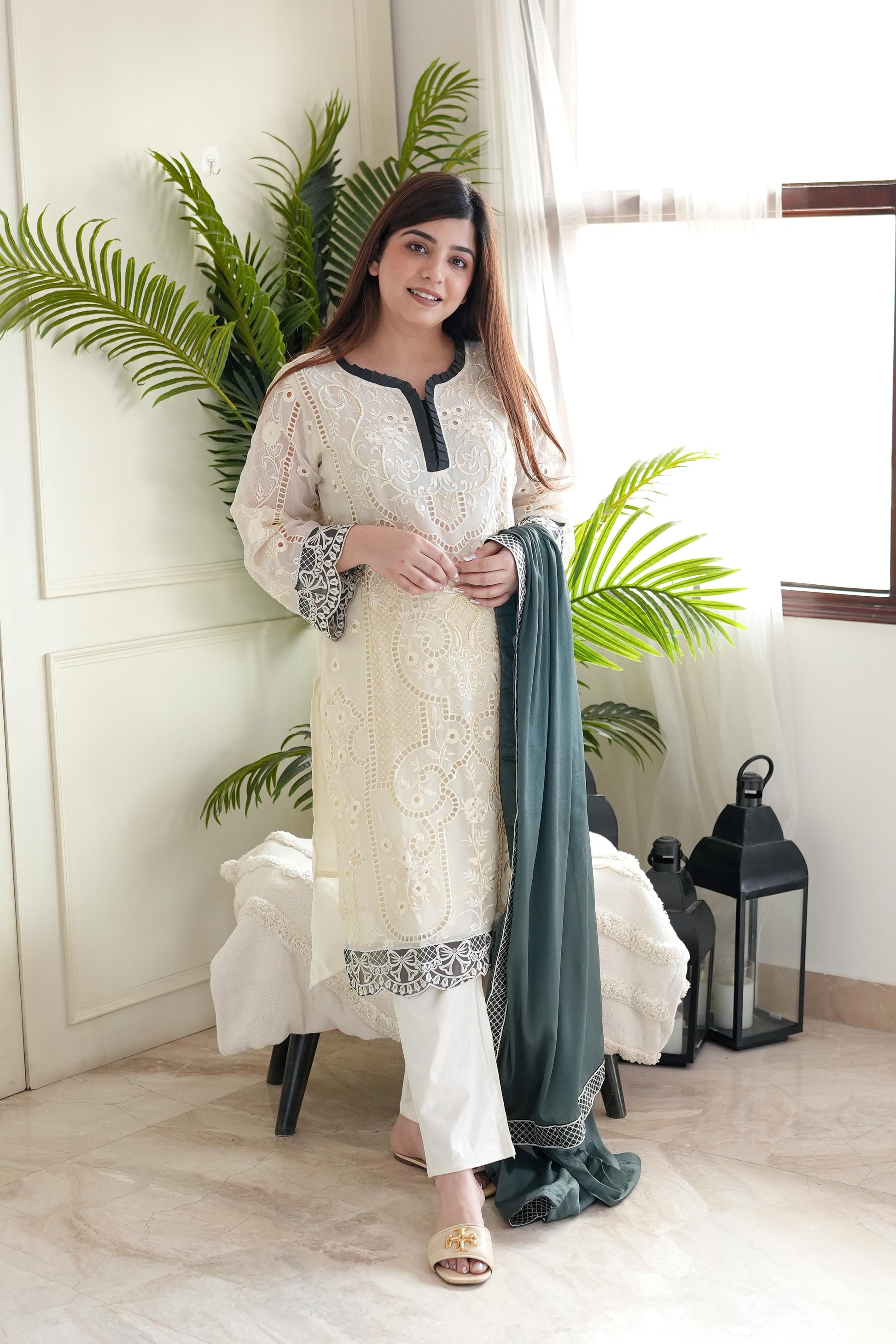 Zainab White Cutwork Suit Set