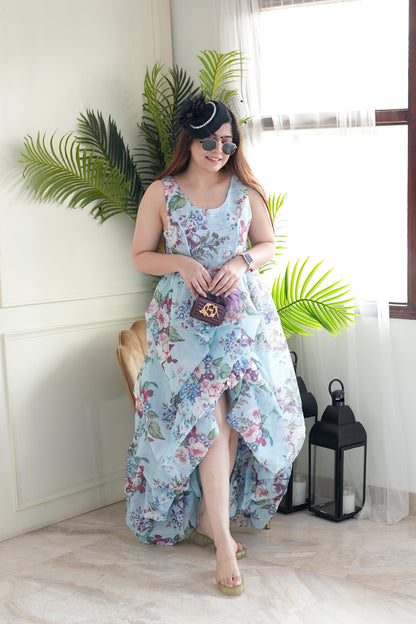 Aura Blue Floral Upside Down Dress