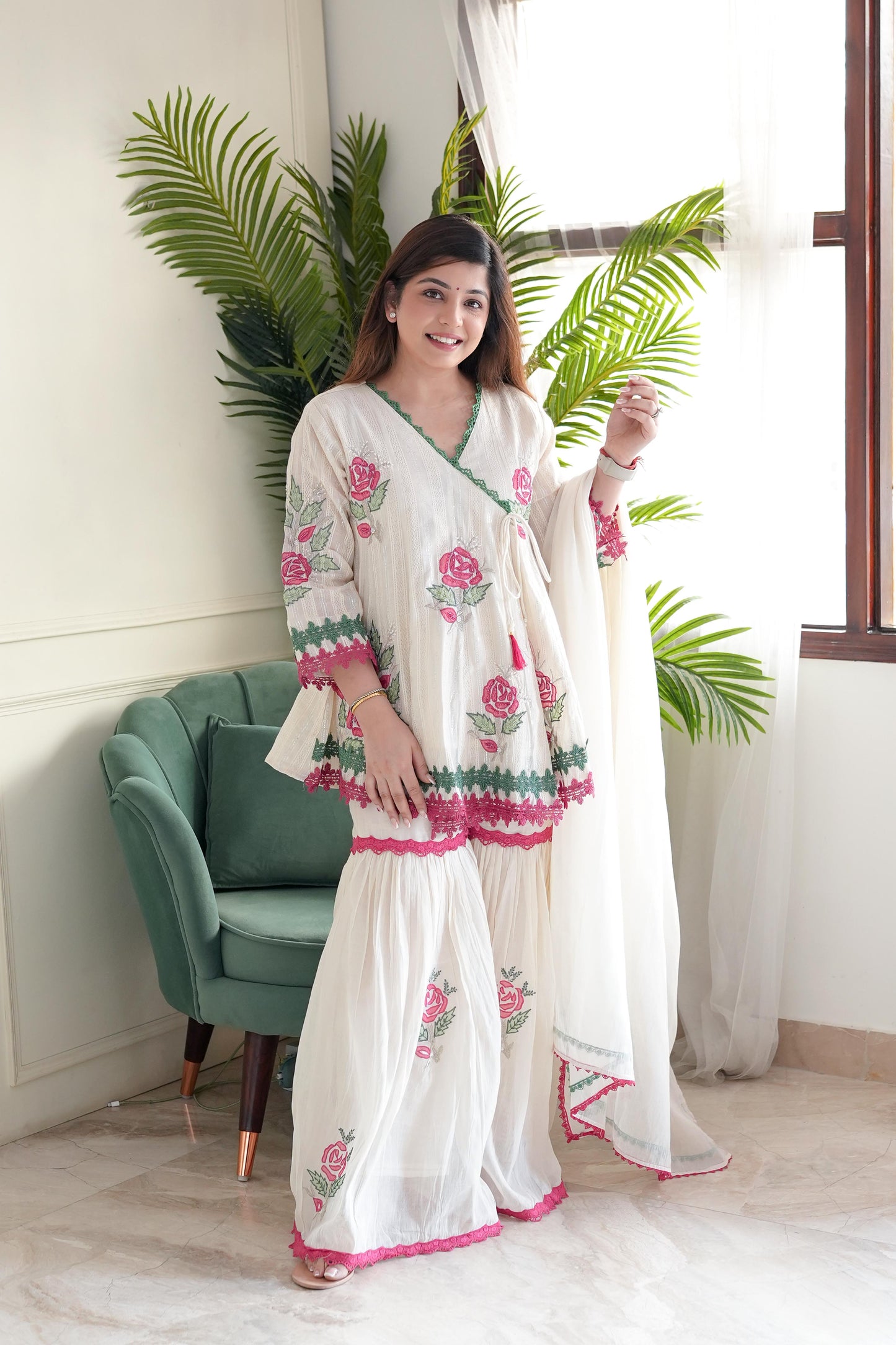 Nehran White Sharara Suit Set