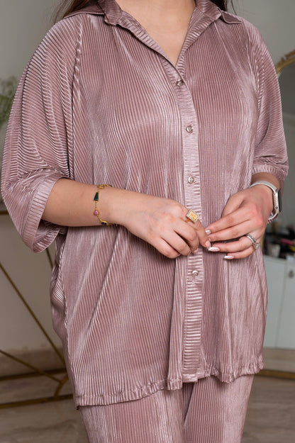 Ivanka Blush Pleated Button Up Cordset