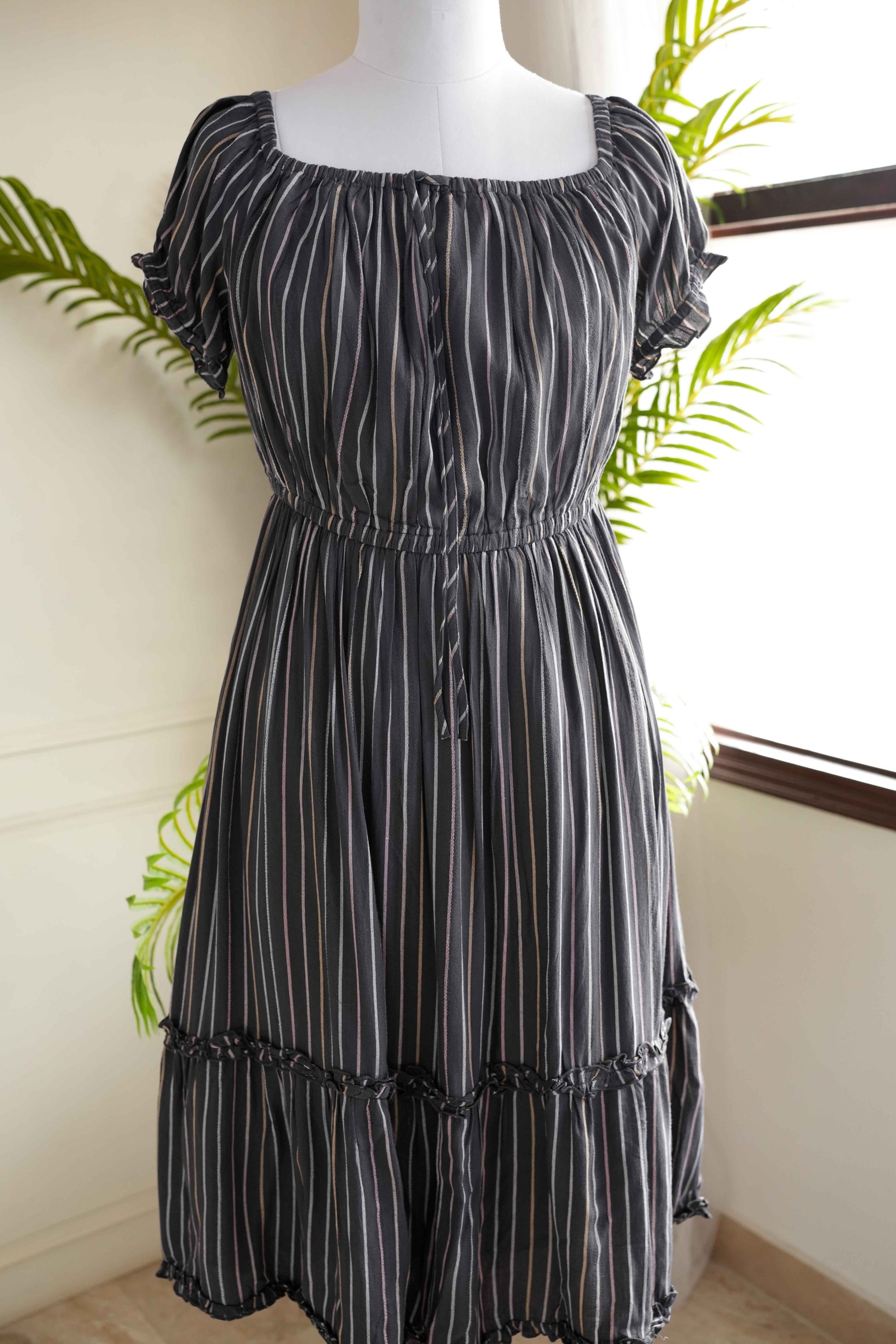 Black Striped Frill Dress