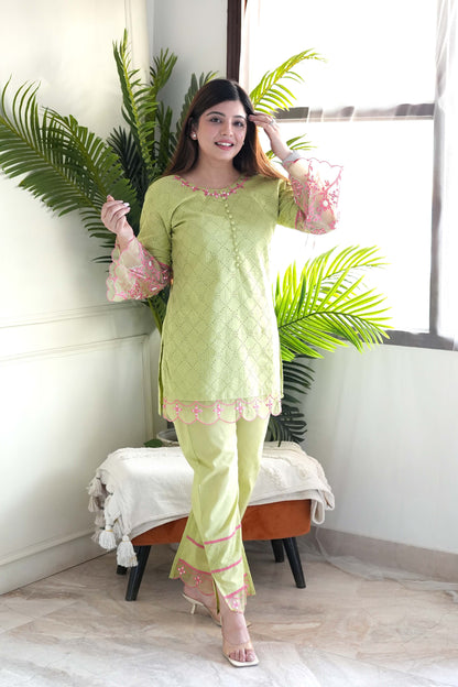 Inayat Green Schiffli Embroidered Cordset