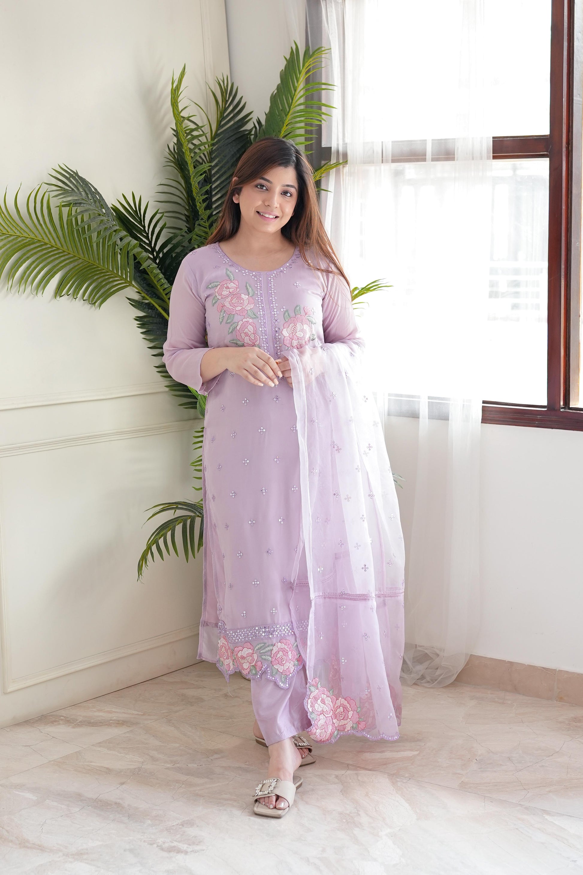 Marhum Lavender Embroidered Suit Set