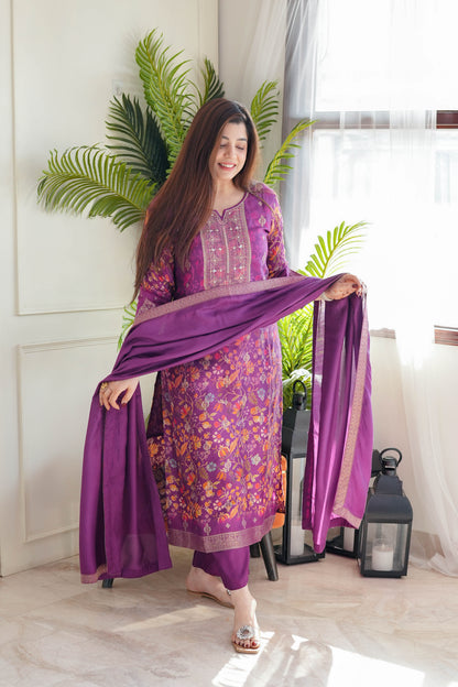 Kyra Purple Silk Suit Set